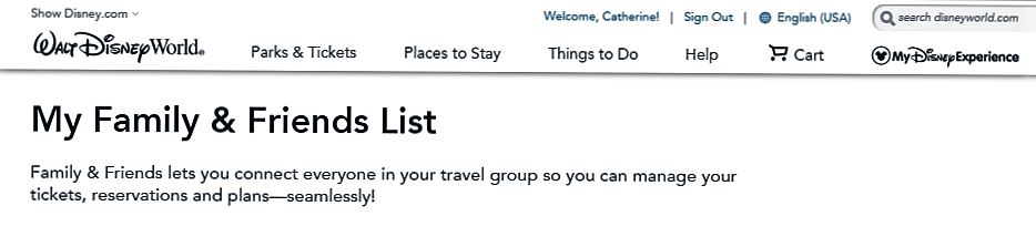 My Disney Experience - Friends and Family List