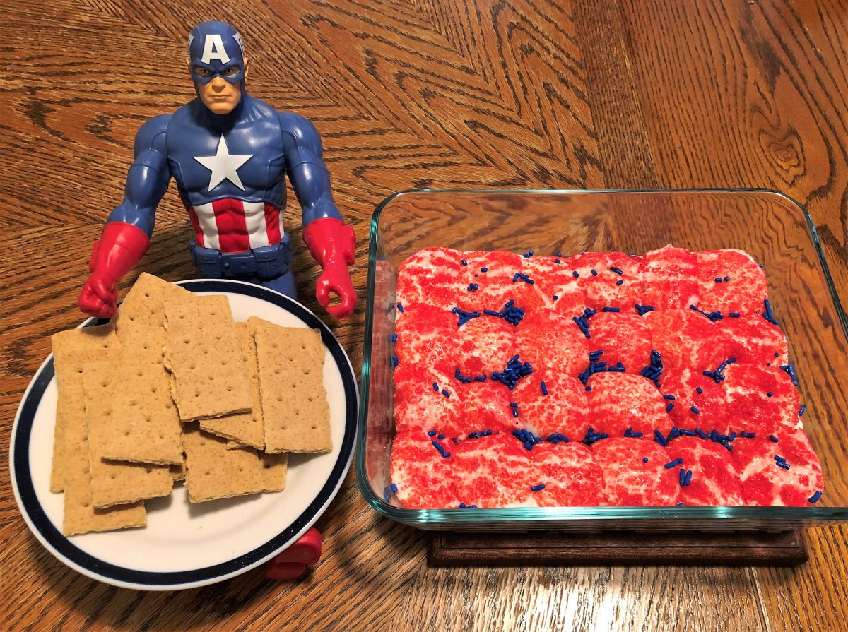 Captain America S'mores Dip - served with graham crackers and Captain America, of course...