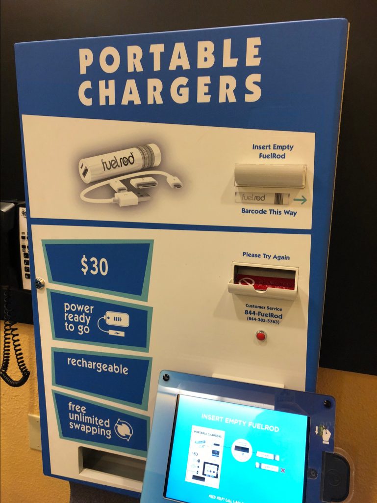 FuelRod Portable Charger machine inside of Disney's Pop Century