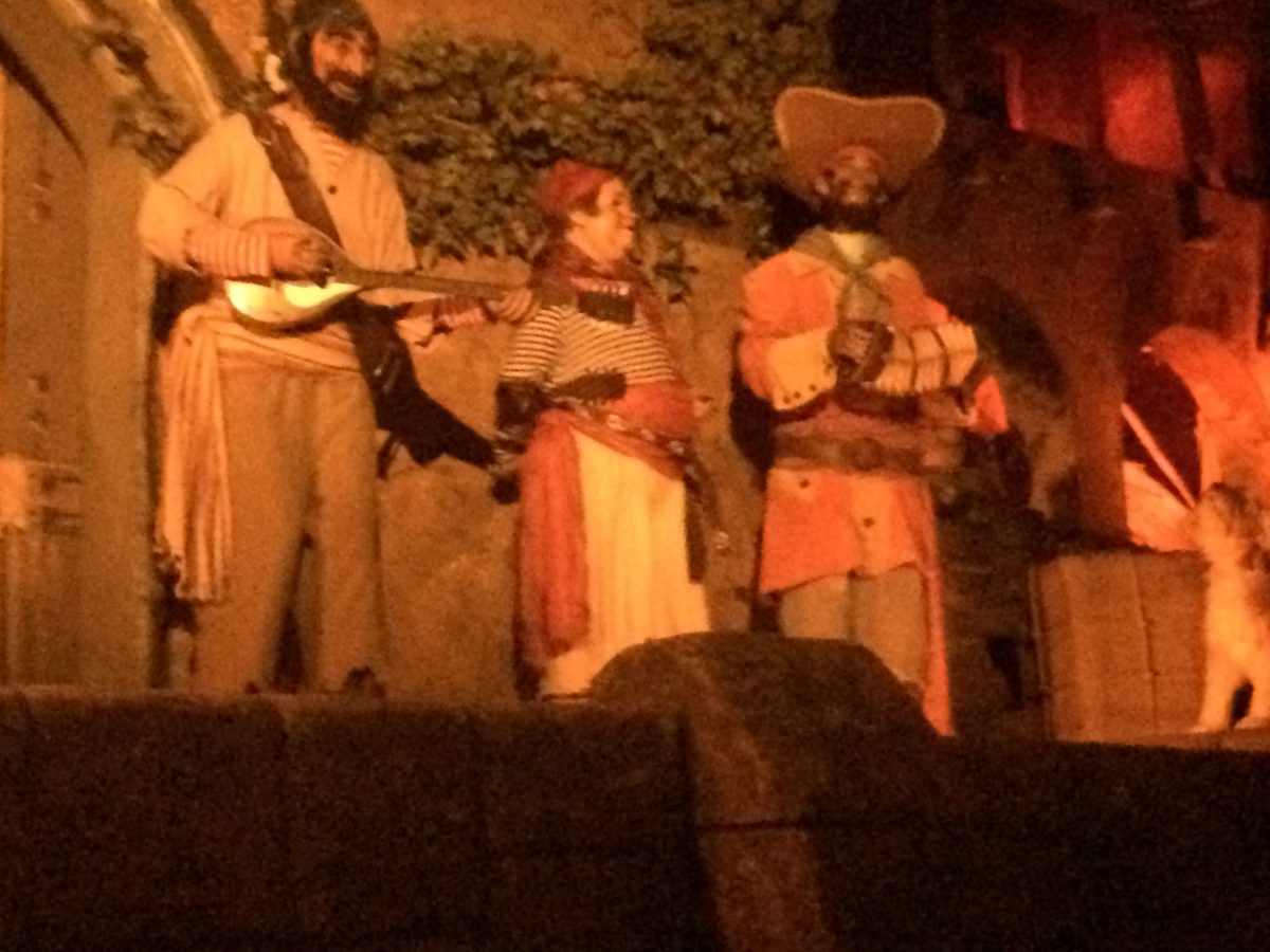 Pirates singing inside the Pirates of the Caribbean Ride in Magic Kingdom