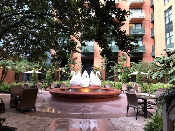 Swan fountain at Disney Swan Hotel