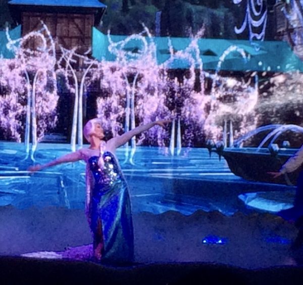 Elsa singing Let It Go during the Frozen Sing-a-long show at Walt Disney World.