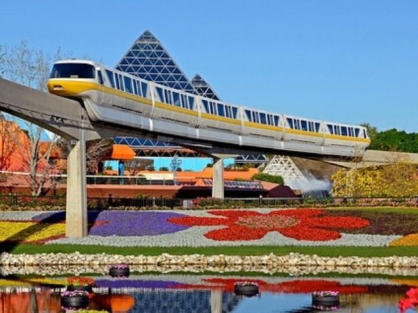 Monorail going through Epcot