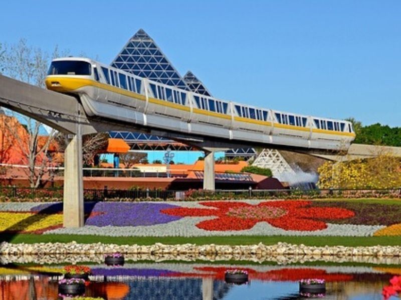 Monorail going through Epcot