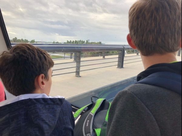 Sitting in the front of the tram at the Orlando International Airport