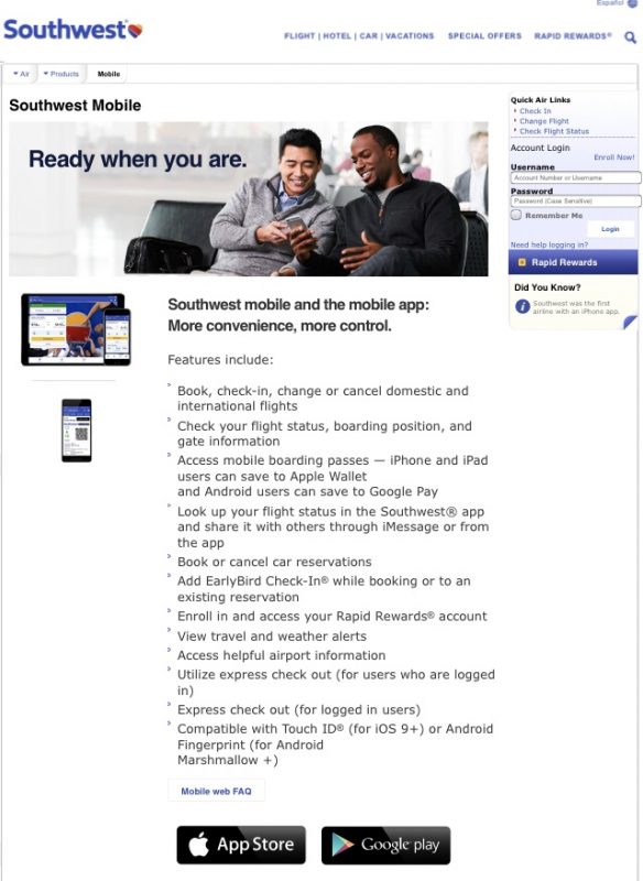 Explaining the benefits of downloading the Southwest Airlines App
