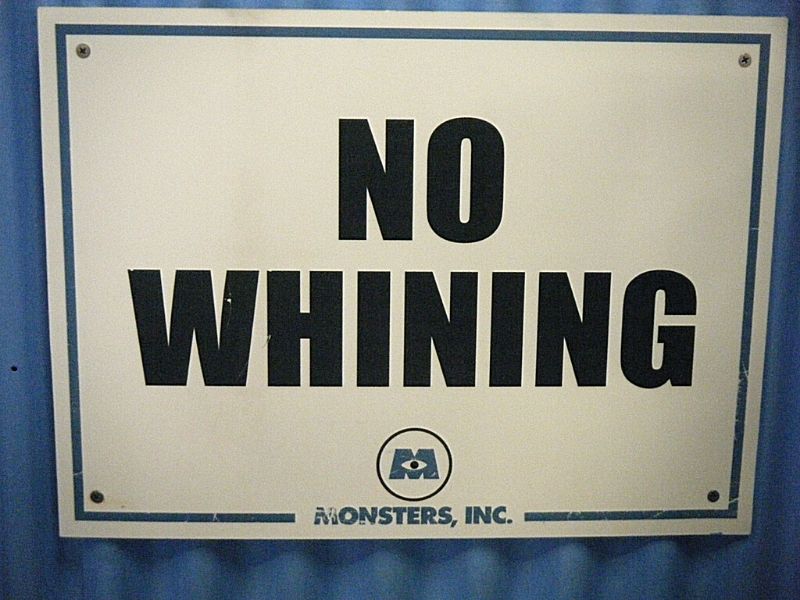 A sign from a Monsters Inc Meet and Greet, saying "No Whining"