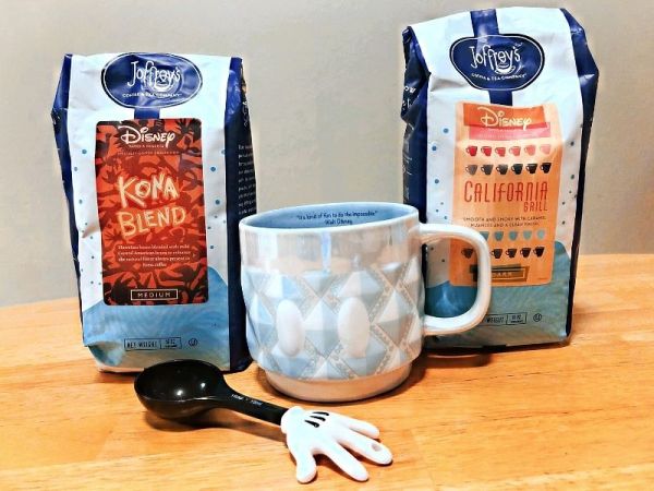 Joffrey's Disney Blends sitting on a table with a Disney mug and measuring spoon