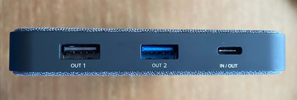 The side of the Eggtronic Laptop Power Bank, showing the 3 charging ports