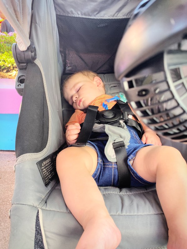 Sleeping in a rental stroller from Kingdom Strollers