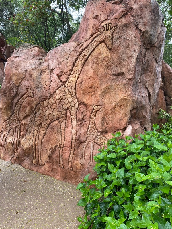 Giraffe carving in stone at Animal Kingdom Lodge