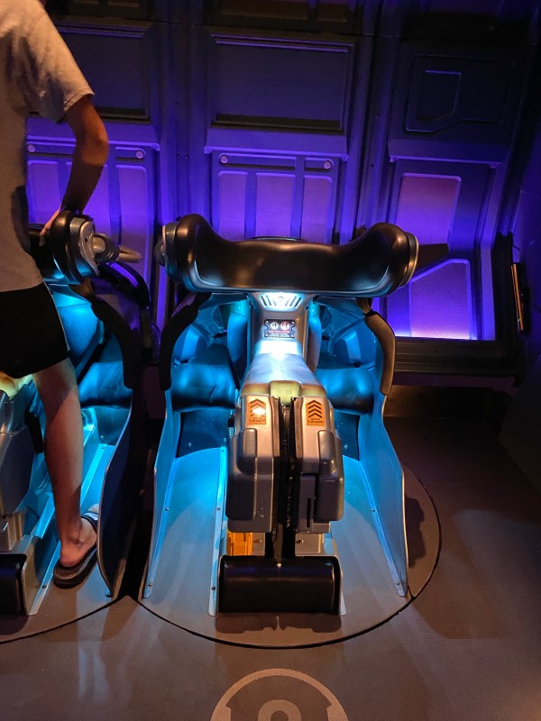 Looking at the ride vehicle for Flight of Passage from behind