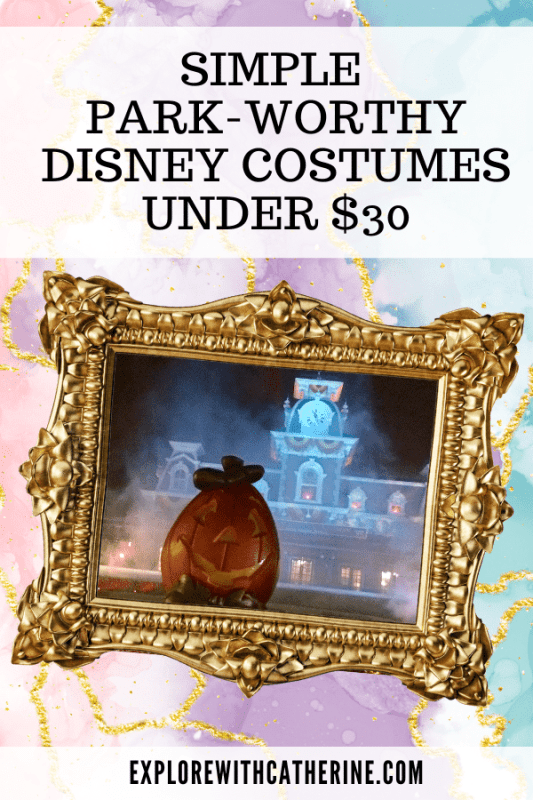 Pinterest-worthy photo with the title of the blog post and a photo of the pumpkin in front of Magic Kingdom, encased in a gold frame.