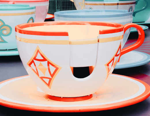 A ride vehicle forthe Teacups at Magic Kingdom