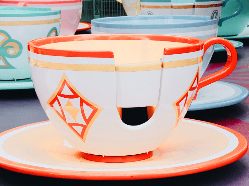 A ride vehicle forthe Teacups at Magic Kingdom