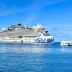 the Norwegian Prima in crystal blue waters