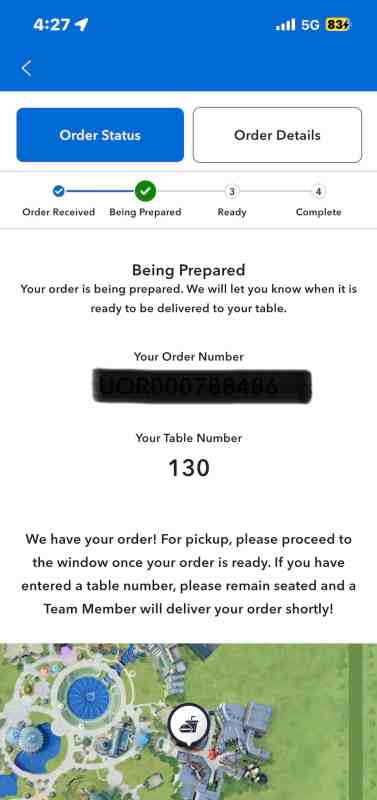 Screenshot of a Universal Mobile Order in Epic Universe